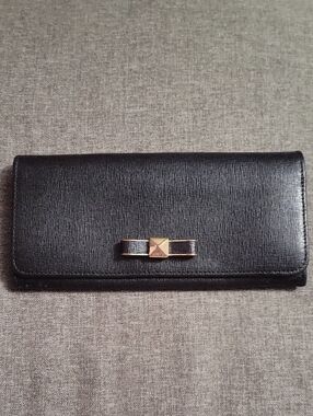 Furla Black Saffiano Bow-Trim Continental Wallet with Gold Accent